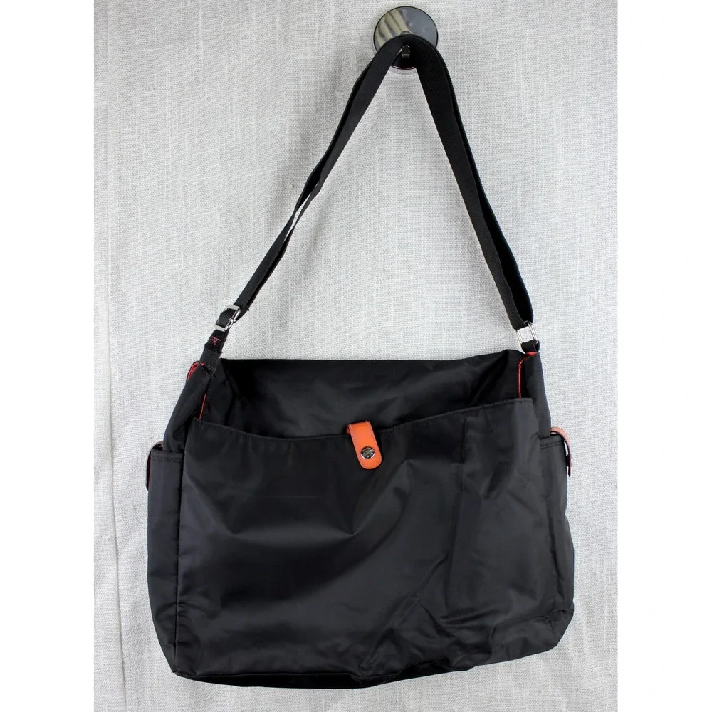 Y2K Esprit Messenger Bag Black Nylon Pink Lining Crossbody Shoulder Bag
